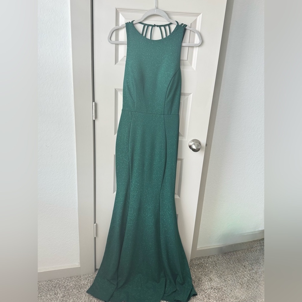 Windsor Keyla Open Back Fitted Formal Glitter Gown Hunter Green NEW Size Small - Picture 11 of 12